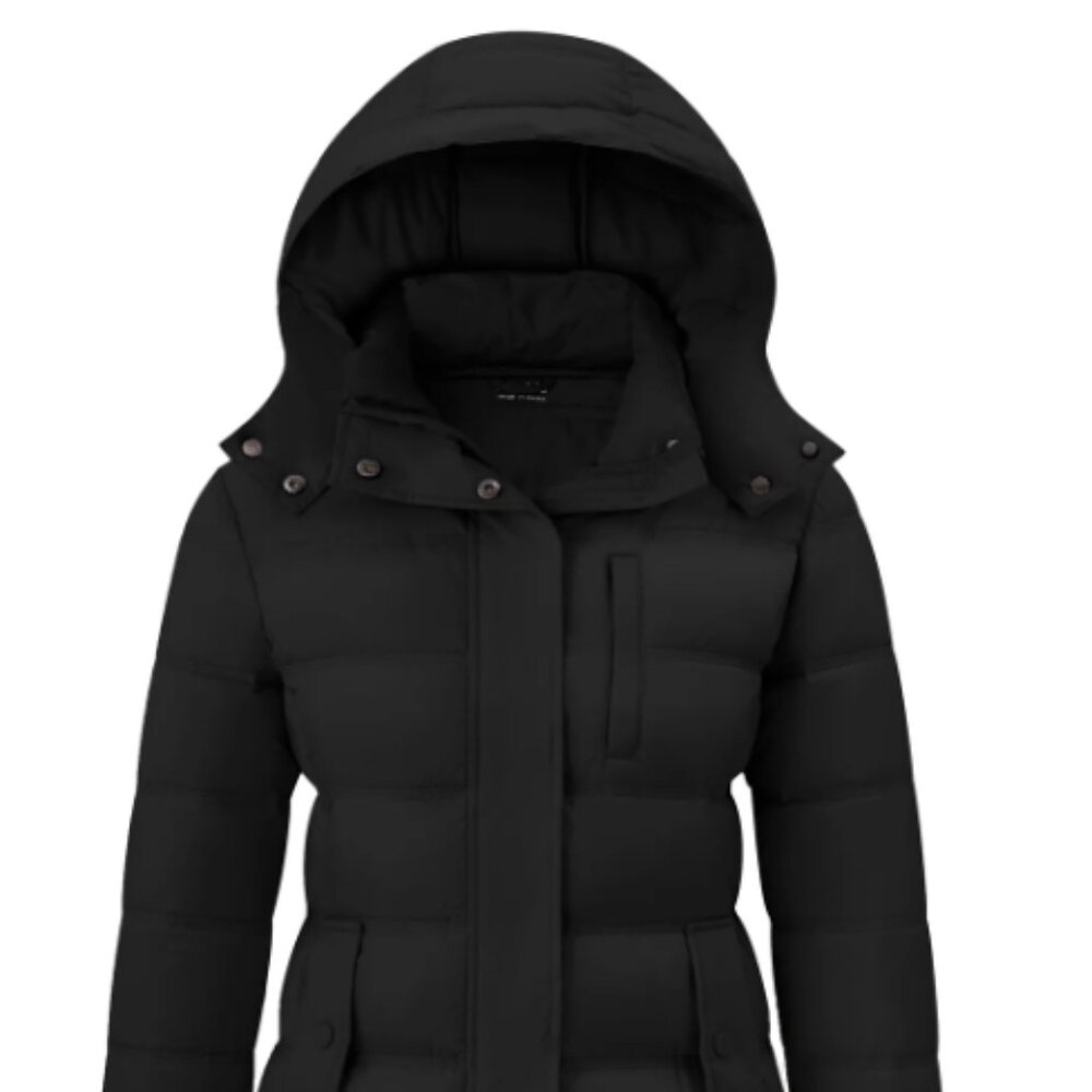 Women's Wantdo Mid-Length Lightweight Puffer Coat L Black L7-101 NWT